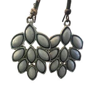 Earrings Blue Exotic Silver Tone Pierced Dangle Drop Leaf Shape Indian Style